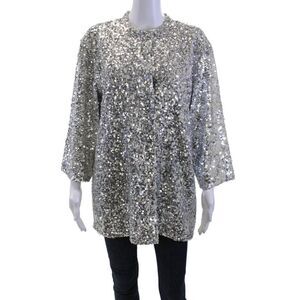 Grey Lab Womens Gray 3/4 Sleeve Button Jacket Crew Neck Size L